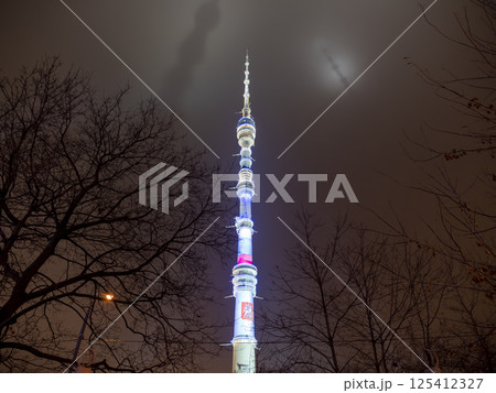 MOSCOW - OCTOBER 14: Ostankino tower is television and radio tower located in Moscow 125412327