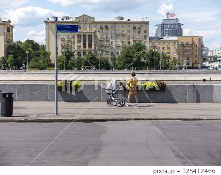 Moscow, Russia May 14, 2024: View of the Moscow river Groky Park Frunzenskaya embankment 125412466