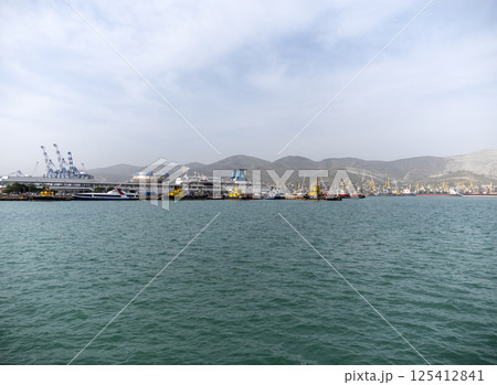 Novorossiysk, Russia 08.18.2023. Port cranes, Black Sea, port, Krasnodar Territory, Novorossiys 125412841