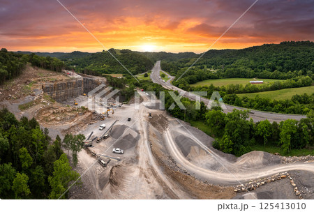 Limestone quarry at industrial open-pit mining site In North Carolina Appalachians, USA 125413010
