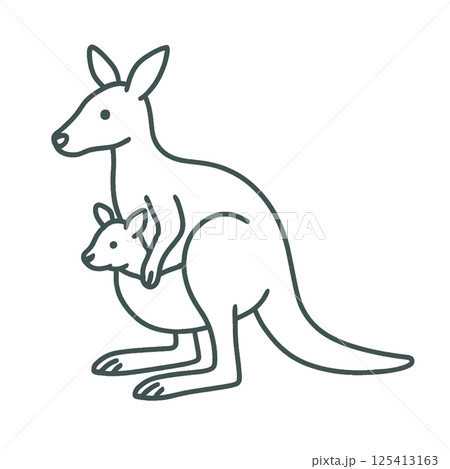 カンガルーの線画イラスト、シンプル、アイコン、素材、背景なし、動物シリーズ 125413163