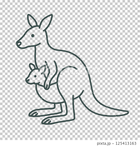 カンガルーの線画イラスト、シンプル、アイコン、素材、背景なし、動物シリーズ 125413163