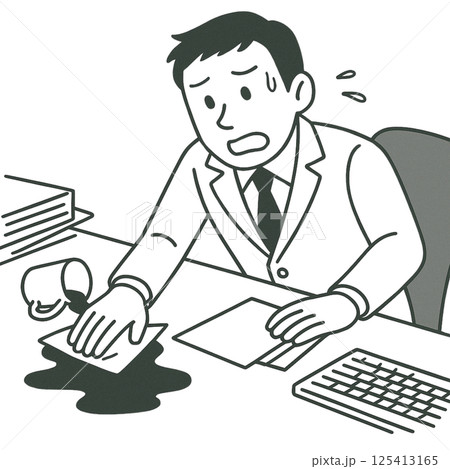 コーヒーをこぼした人の線画イラスト、シンプル、アイコン、素材、背景なし 125413165