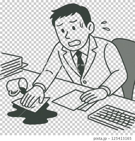 コーヒーをこぼした人の線画イラスト、シンプル、アイコン、素材、背景なし 125413165