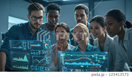 サイバー攻防を分析する外国人技術チーム（ai生成画像） 125413573