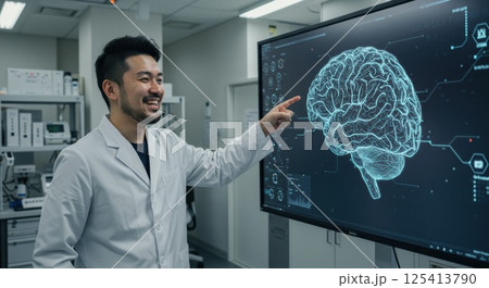 デジタル脳を指す日本人AI研究者（ai生成画像） 125413790