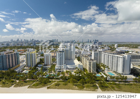 Aerial view of South Beach architecture. Miami Beach city with high luxury hotels and condos. Tourist infrastructure in southern Florida, USA 125413947