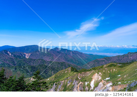 【山岳素材】初夏の志賀高原から眺める善光寺平方面【長野県】 【山岳素材】初夏の志賀高原から眺める善光寺平方面【長野県】 125414161
