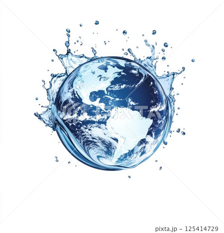 A stunning globe of water splashes against a white background 125414729
