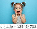 A little girl is making a very surprised face with her mouth open wide 125414732