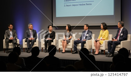 日本人を含む多様な登壇者によるビジネスQ&A（ai生成画像） 125414797