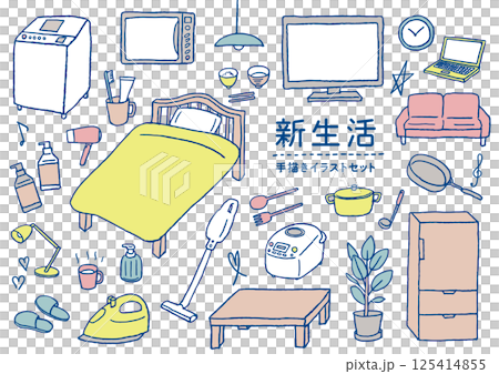 新家電和家具的簡單插圖集 新家電和家具的簡單插圖集 125414855