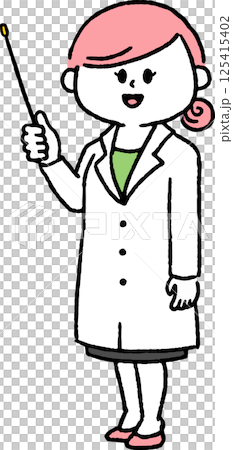 A woman in a white coat giving an explanation (full body) 125415402