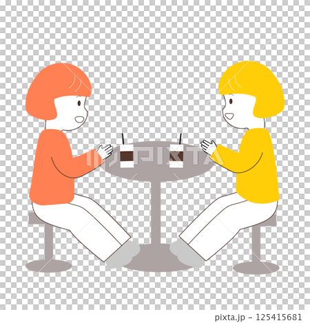 カフェで談笑するかわいい二人の女性 125415681