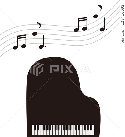 グランドピアノと音符の可愛いイラスト素材 グランドピアノと音符の可愛いイラスト素材 125416092