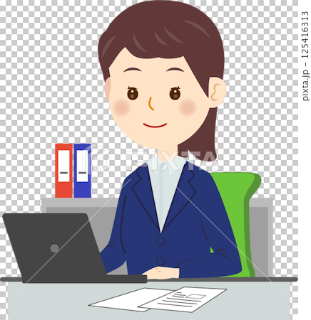 A woman in a suit operating a personal computer A woman in a suit operating a personal computer 125416313