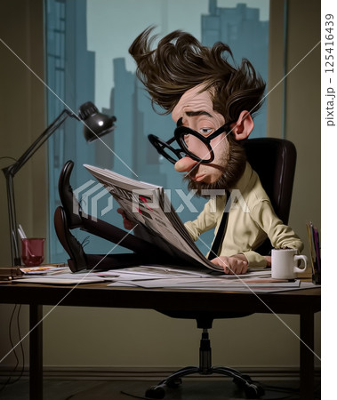 ボスの朝、コーヒーと新聞 125416439