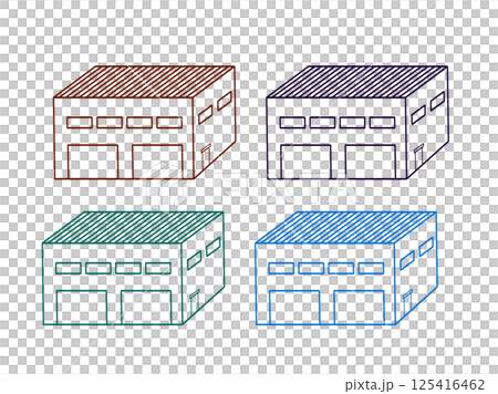 工廠和倉庫的等距圖示集 125416462