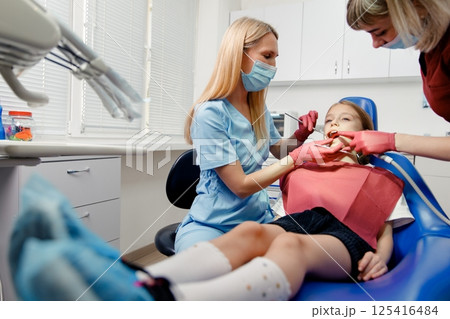 Children's dentistry, Smiling dentist, pediatric dentist, healthy smile, Child visit dentist, stomatological cabinet, dental clinic 125416484
