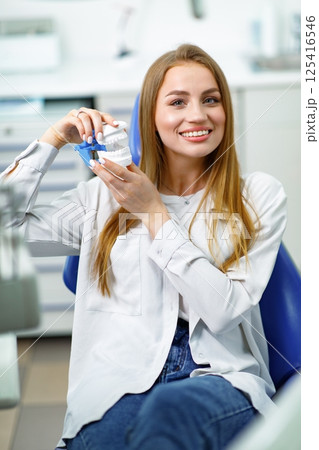 smiling dentist patient, healthy smile, visit dentist, dentist concept, dentistry clinic, beautiful woman smiling at the camera 125416546