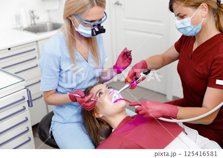 dentist concept, dental explorer, Stomatology cabinet, dental tools, examination patient, dental procedure, professional orthodontic clinic dentist concept, dental explorer, Stomatology cabinet, dental tools, examination patient, dental procedure, professional orthodontic clinic 125416581