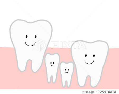 歯の間:埋没歯・過剰歯のあるイラスト:歯のキャラクター・主線あり 歯の間:埋没歯・過剰歯のあるイラスト:歯のキャラクター・主線あり 125416818