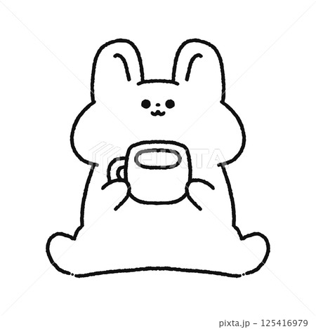 コーヒーを持っているかわいいウサギ 線画 コーヒーを持っているかわいいウサギ 線画 125416979