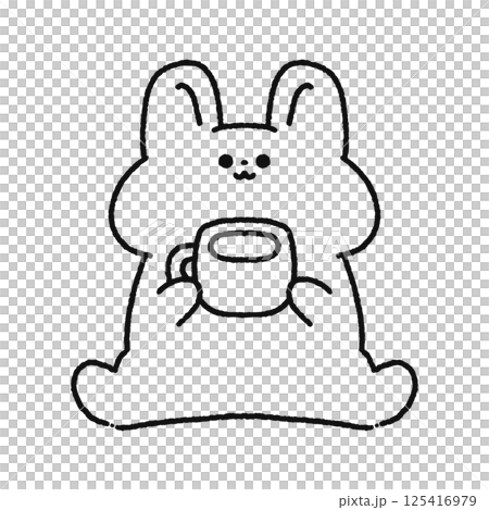 コーヒーを持っているかわいいウサギ 線画 コーヒーを持っているかわいいウサギ 線画 125416979
