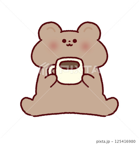 コーヒーを持っているかわいいクマ コーヒーを持っているかわいいクマ 125416980