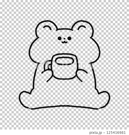 コーヒーを持っているかわいいクマ 線画 コーヒーを持っているかわいいクマ 線画 125416981