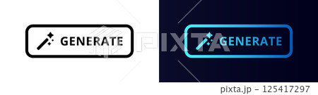 Generate button design with sparkling wand icon in black and blue variants for interface use 125417297