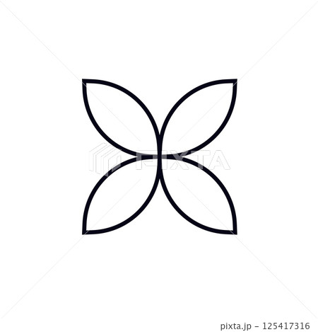 Simple symmetrical flower design with four petals and clean bold lines Simple symmetrical flower design with four petals and clean bold lines 125417316