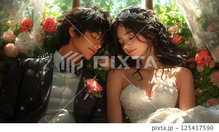 幸せそうな新郎新婦　genrative ai 125417590