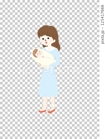 赤ちゃんを抱っこするママのイラスト 125417666
