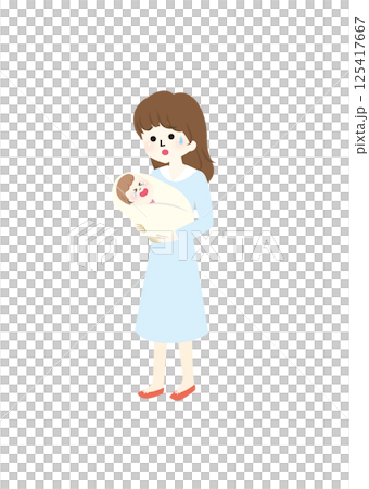 Illustration of a mother holding a crying baby 125417667