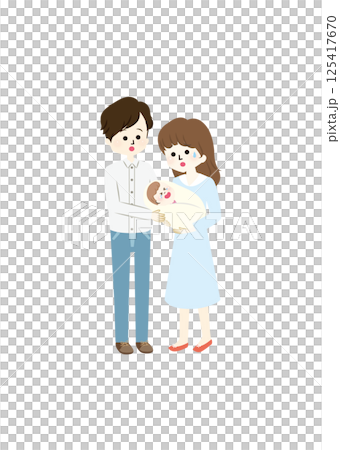 Illustration of a couple holding a crying baby Illustration of a couple holding a crying baby 125417670