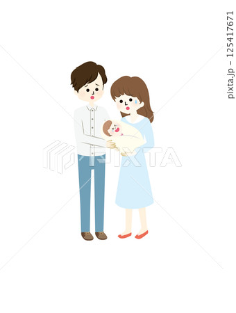 泣いている赤ちゃんを抱っこするパパとママのイラスト 泣いている赤ちゃんを抱っこするパパとママのイラスト 125417671