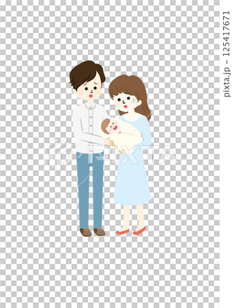 泣いている赤ちゃんを抱っこするパパとママのイラスト 泣いている赤ちゃんを抱っこするパパとママのイラスト 125417671
