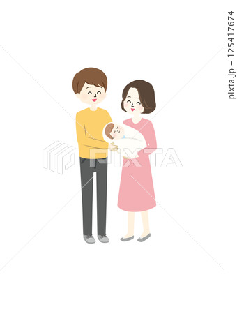 赤ちゃんと仲良し夫婦のイラスト 125417674