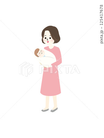 赤ちゃんを抱っこするママのイラスト 125417678