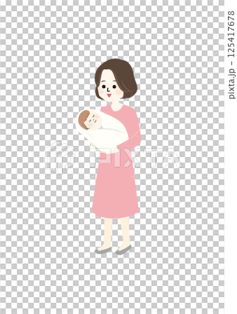 Illustration of a mom holding a baby Illustration of a mom holding a baby 125417678