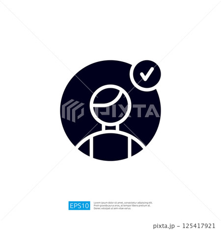 A simple icon representing a person with a checkmark, suggesting approval or verification. This design is often used in profiles or user validation contexts. Illustration icon A simple icon representing a person with a checkmark, suggesting approval or verification. This design is often used in profiles or user validation contexts. Illustration icon 125417921