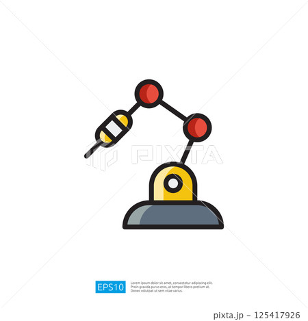 A stylized robotic arm illustration, featuring a yellow base and red joints, representing automation and technology in industrial applications. Artificial Intelligence Icon A stylized robotic arm illustration, featuring a yellow base and red joints, representing automation and technology in industrial applications. Artificial Intelligence Icon 125417926