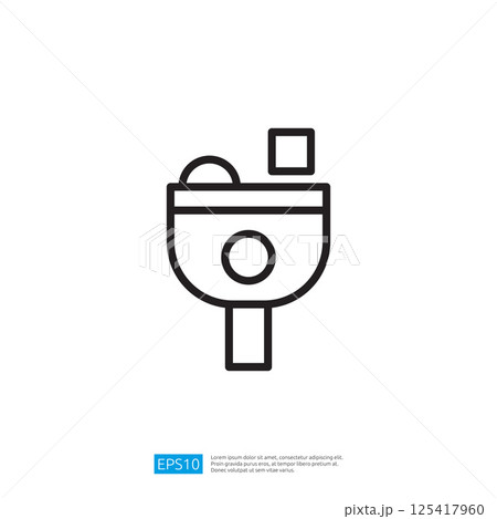 A simple line drawing of a container with a lid, possibly representing a bowl or a cup, with shapes inside, suggesting food or ingredients. 125417960