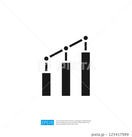 A minimalist graphic representation of a bar chart with three bars and connecting lines, symbolizing growth or data analysis. 125417999