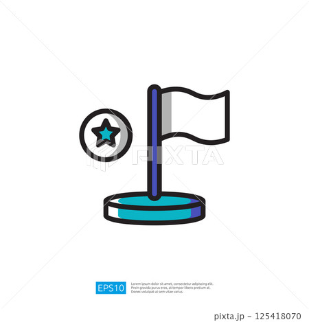 a simple graphic of a flag on a pole beside a star illustration icon, suggesting themes of achievement or goals a simple graphic of a flag on a pole beside a star illustration icon, suggesting themes of achievement or goals 125418070