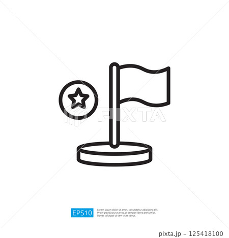A minimalist illustration featuring a flag on a pole and a star emblem, symbolizing achievement or recognition. Illustration icon A minimalist illustration featuring a flag on a pole and a star emblem, symbolizing achievement or recognition. Illustration icon 125418100
