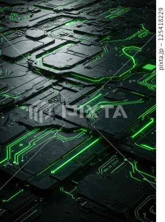 ネオングリーンのサイバー背景（ai生成画像） 125418229