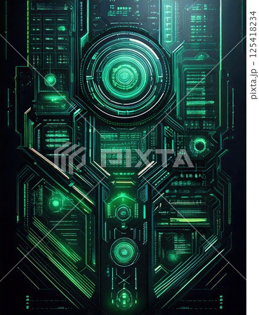 ネオングリーンのサイバー背景（ai生成画像） 125418234