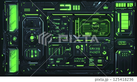 ネオングリーンのサイバー背景（ai生成画像） 125418236